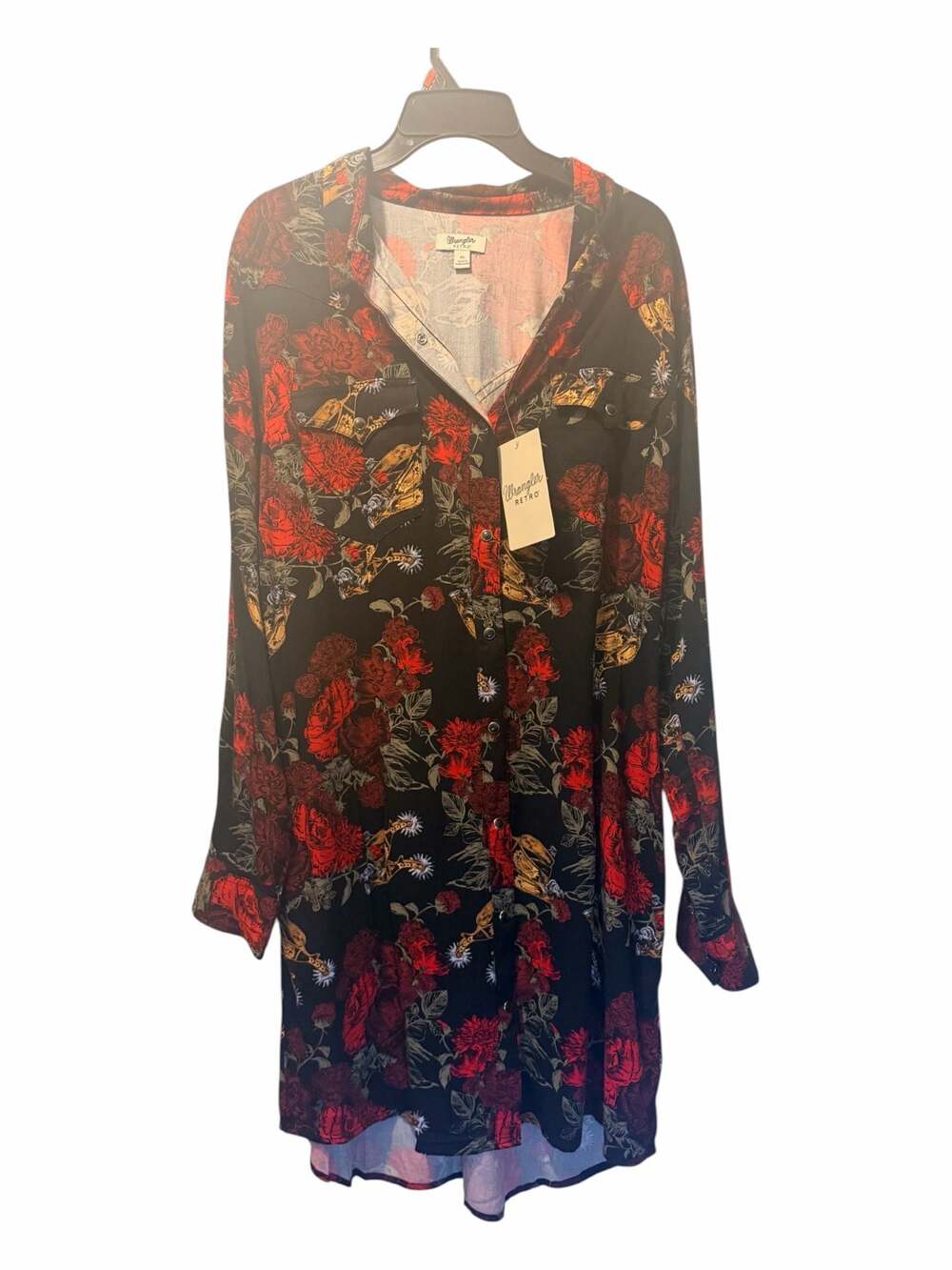 NWT XL Wrangler Retro Women's Floral Spur Print Long Sleeve Snap Mini Dress